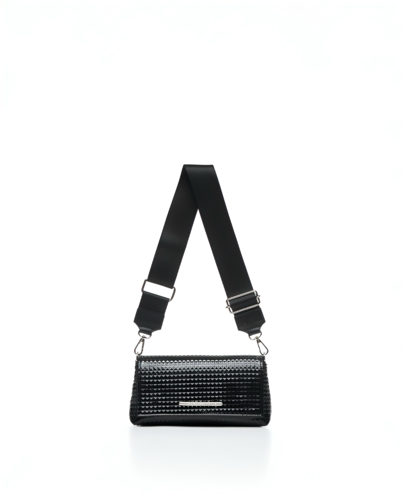 Δερμάτινη Ανάγλυφη Μαύρη Τσάντα